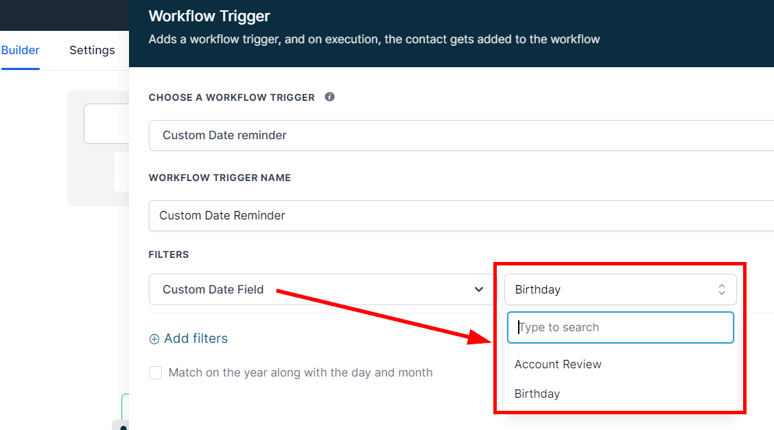 Select custom date field