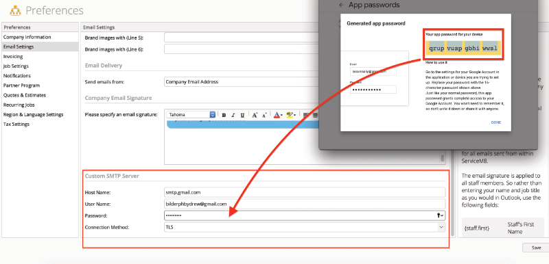 Settings > Preferences > Email Settings > Custom SMTP Server