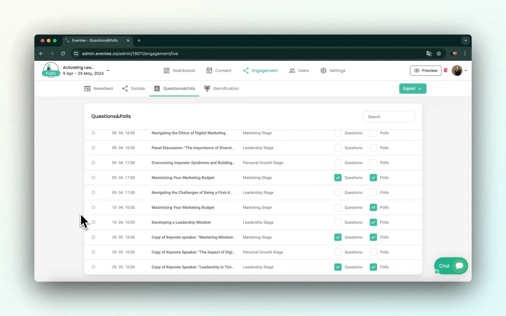 Easily manage audience questions, ensure quality and relevance, and maintain control over the discussion flow.