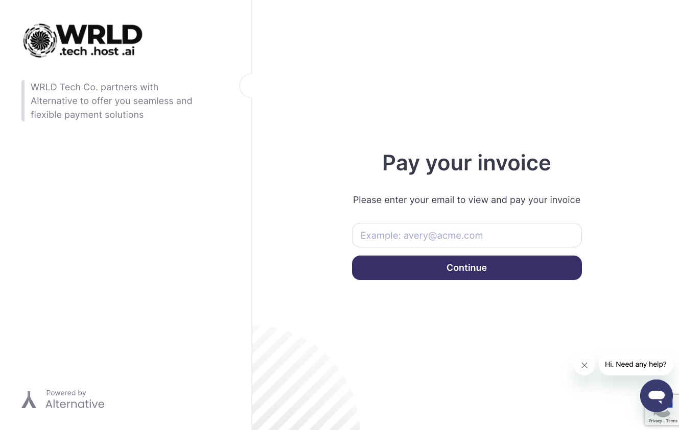 Landing page for pay.wrld.tech