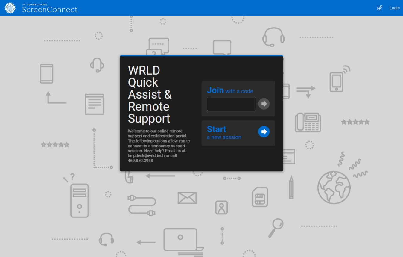 When landing on wrld.screenconnect.com you will see this screen