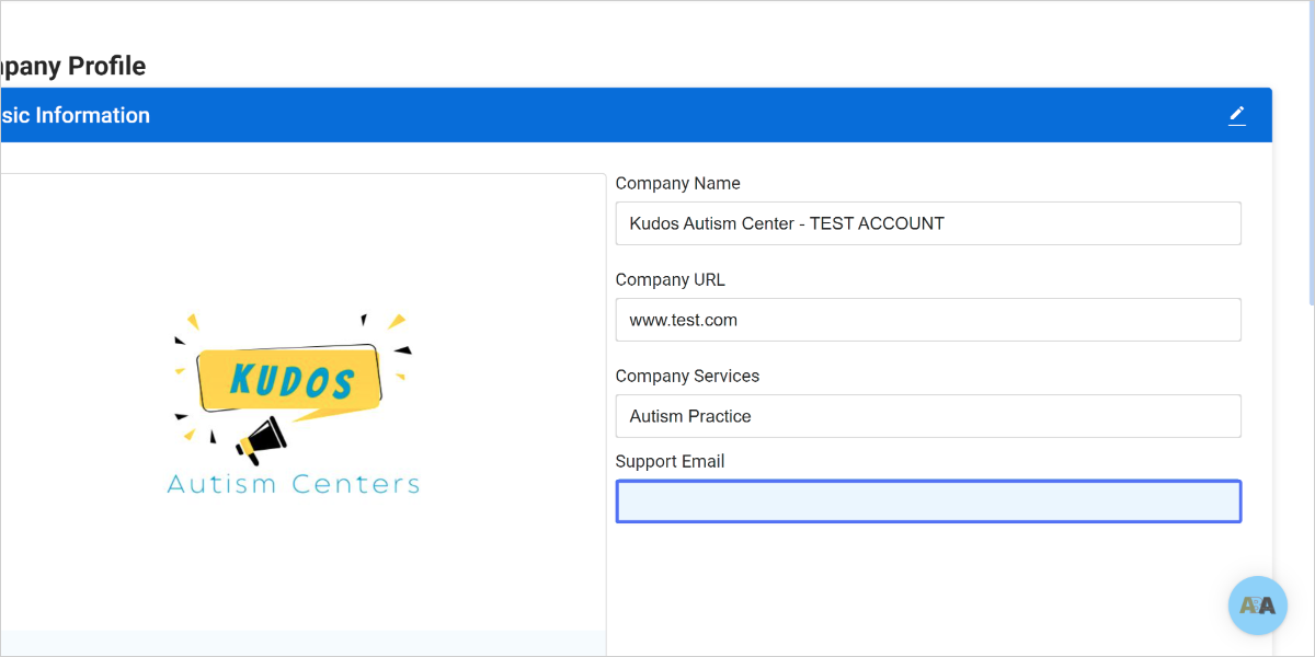 Click the pencil in the top right corner of the blue box. Input your company's email and click save. 