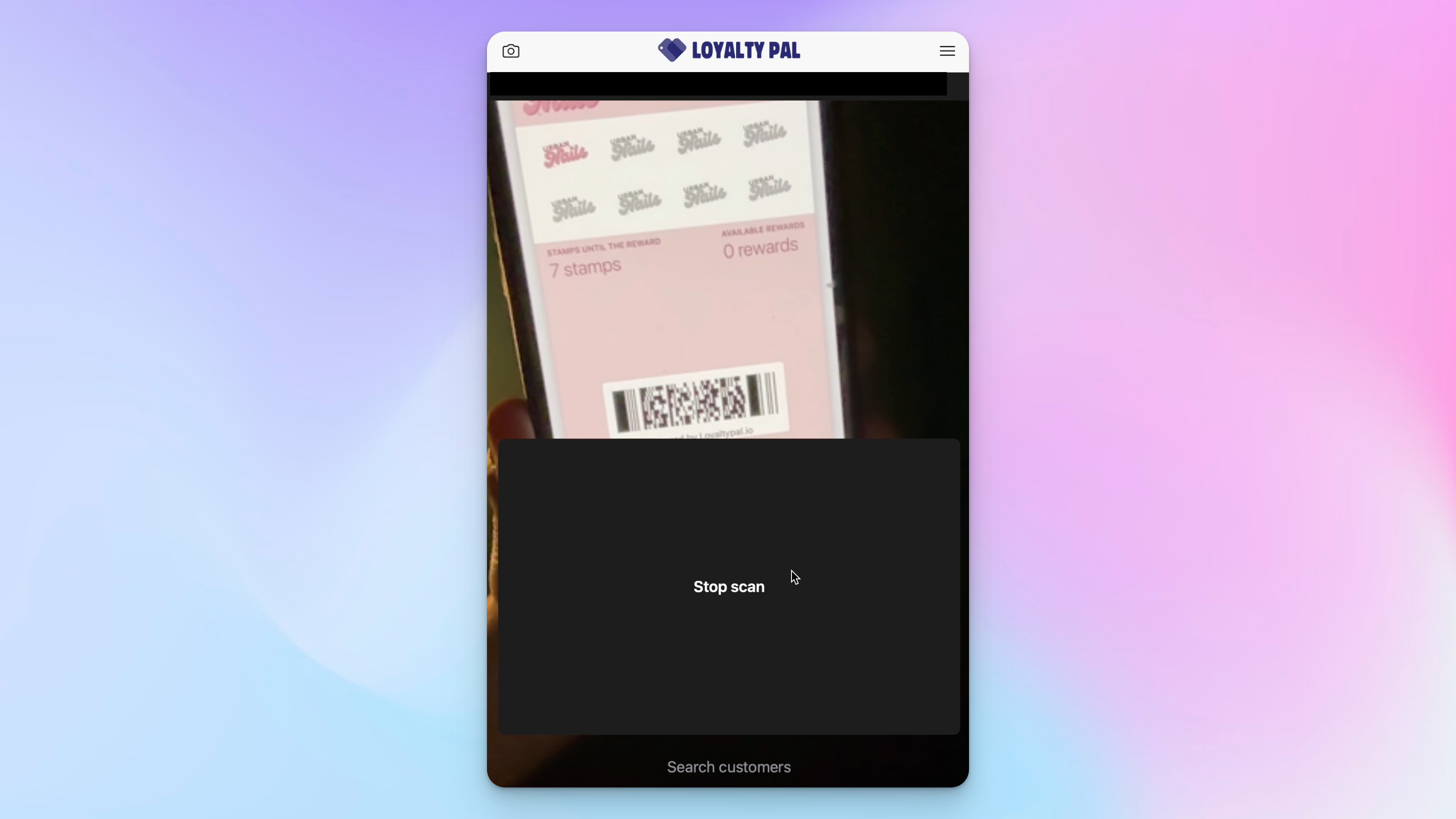 Scanning a customers digital stamp card from their apple wallet. 