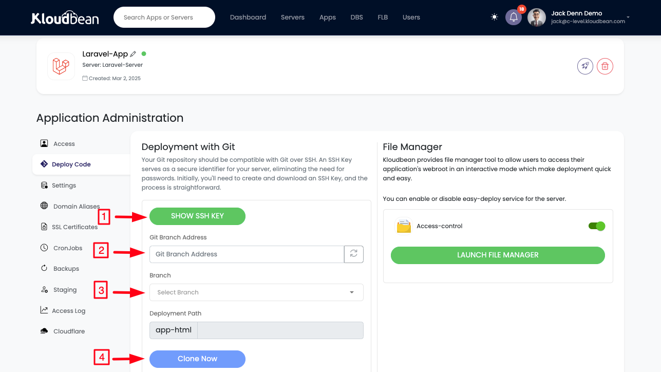 Adding Git repository to connect it with kloudbean.