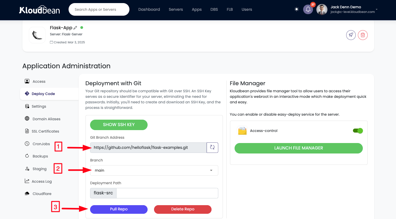 Demonstration on deploying code with Git. 