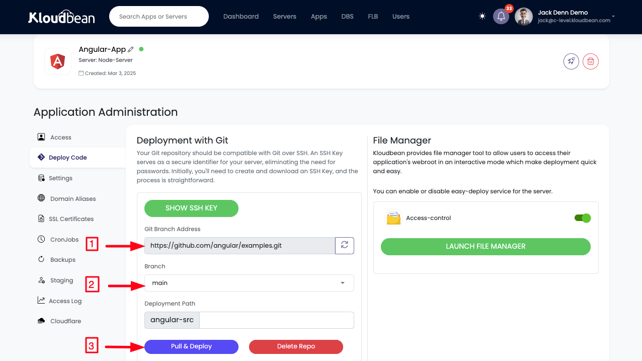 Demonstration on deploying code with Git. 