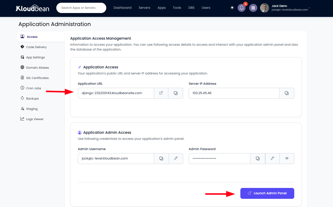 Demonstration on accessing application and admin panel