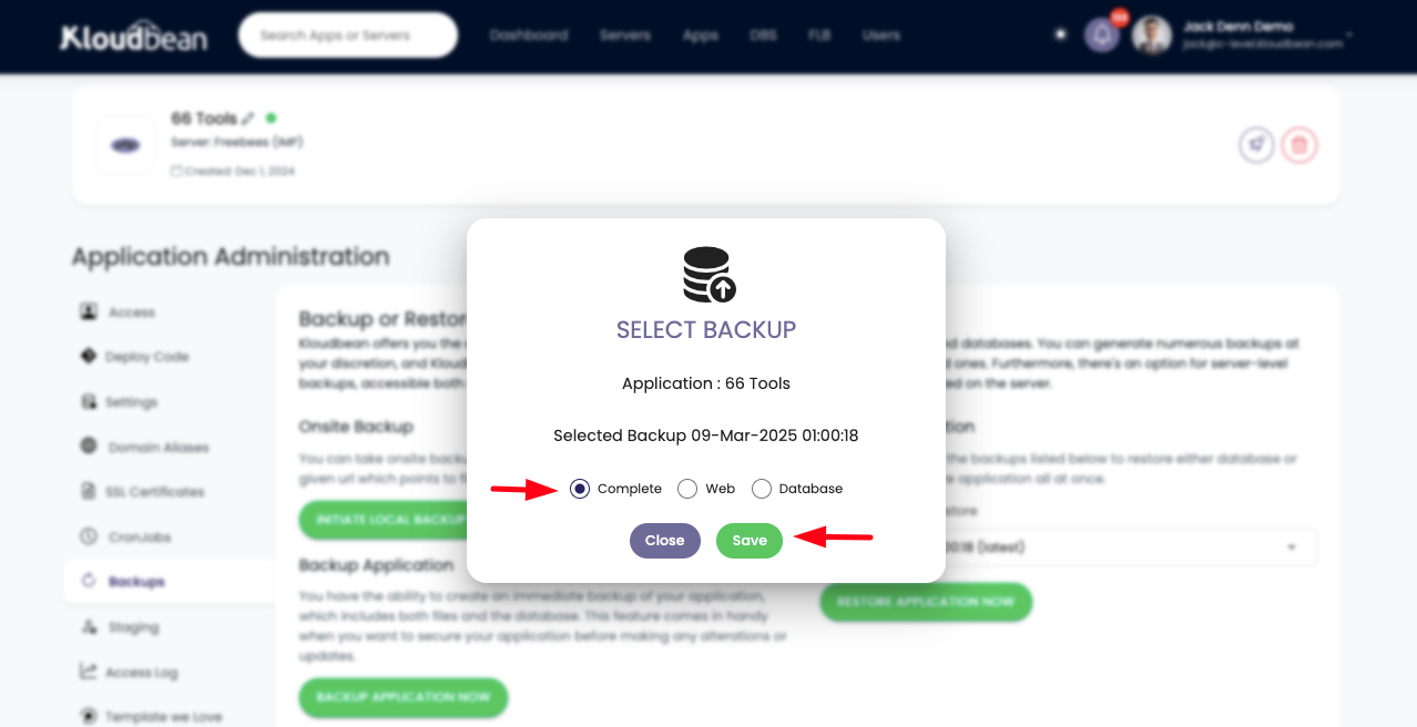 Demonstration on restoring complete latest application backup.