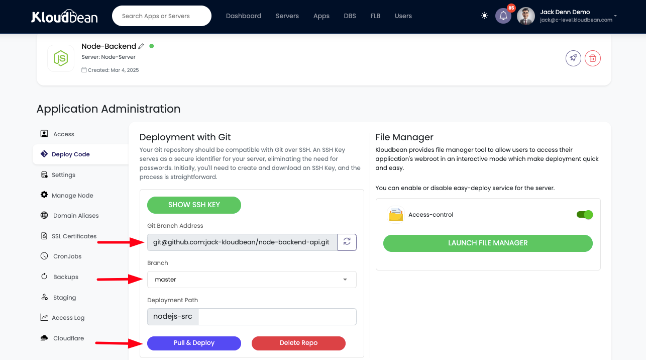 Demonstration on deploying code with Git. 