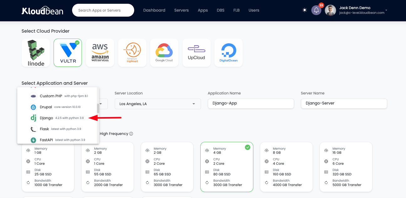 Demonstration on creating new Django application on new server.