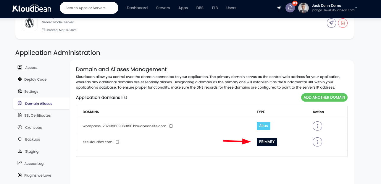 Demonstration on viewing primary domain.