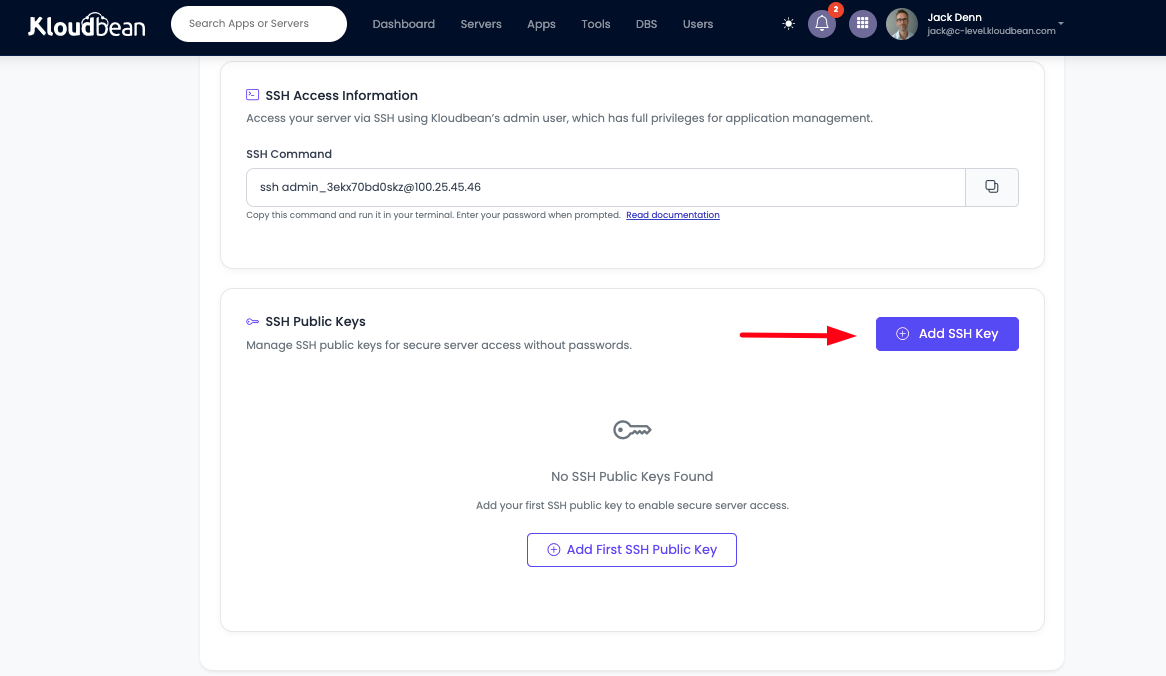 Demonstration on adding newly generated ssh keys.