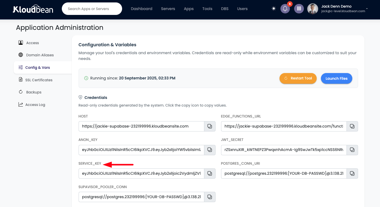 Demonstration on accessing Supabase SERVICE key.