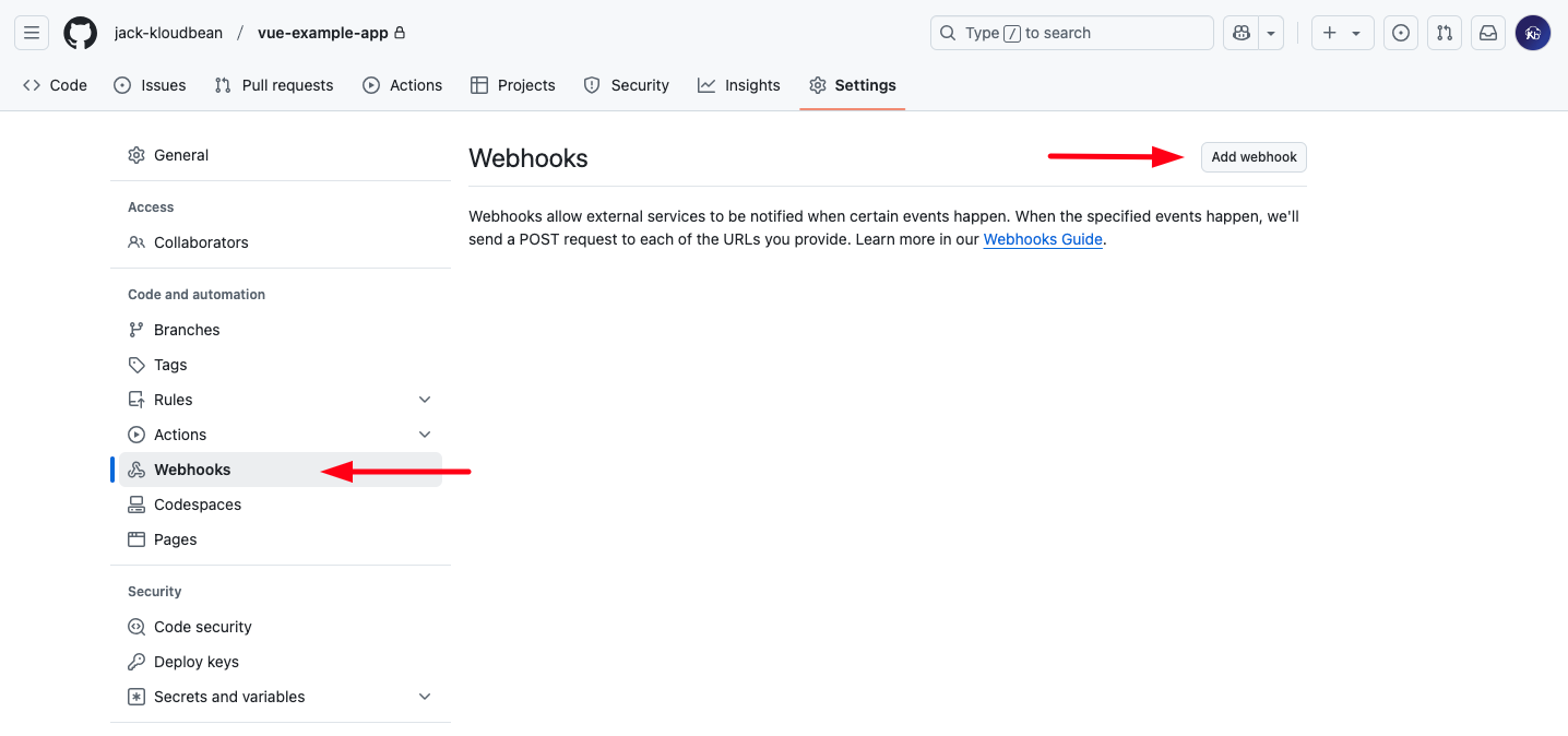 Demonstration on adding new webhook in Github.