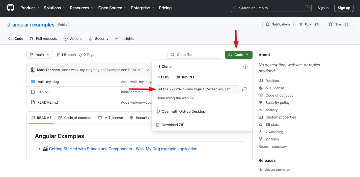 Demonstration on getting Git repository address