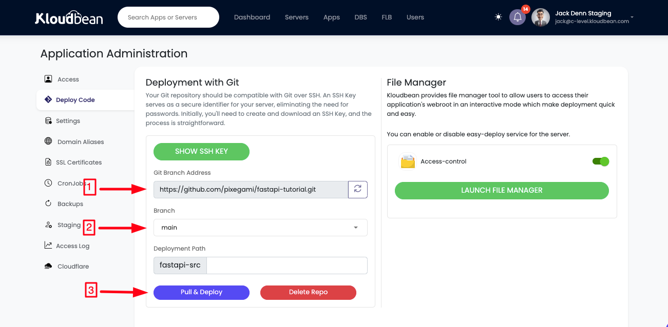 Demonstration on deploying code with Git. 