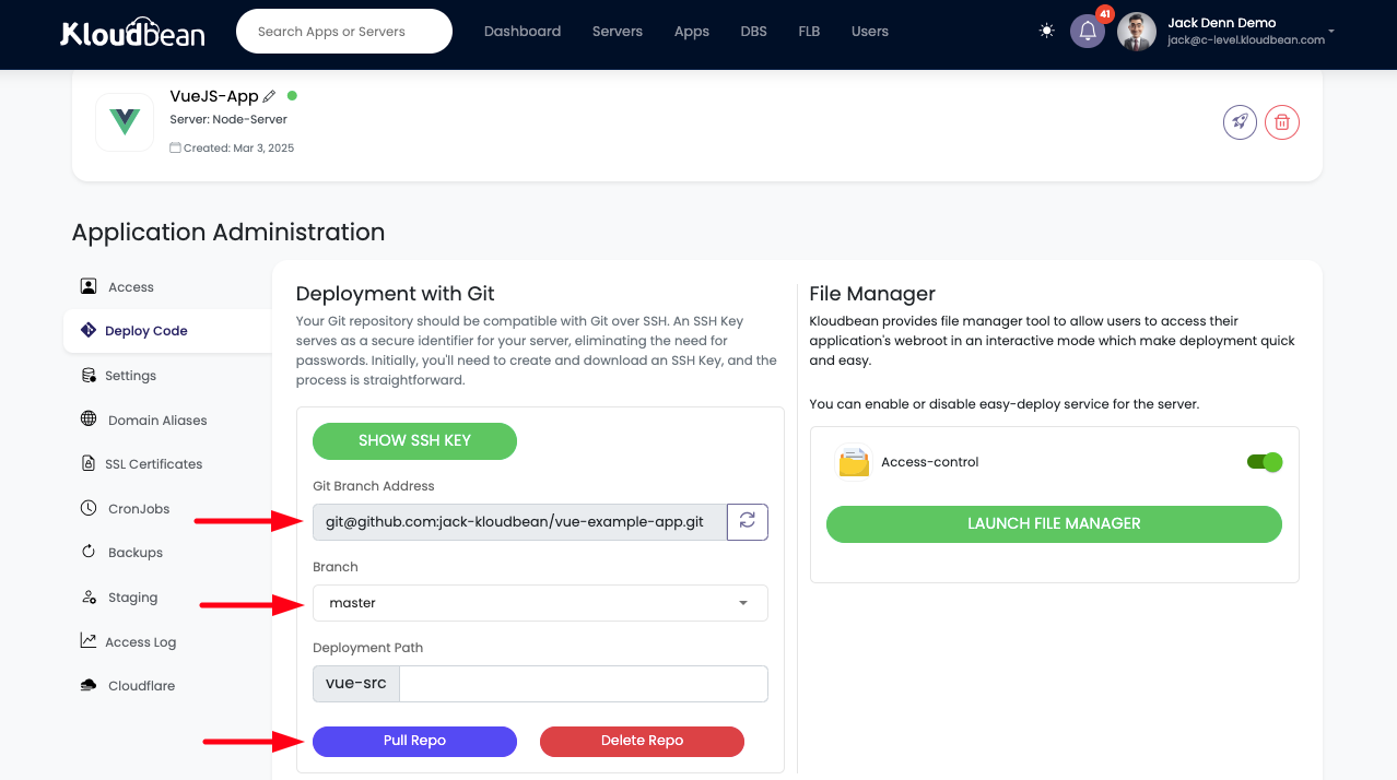 Demonstration on deploying code with Git. 