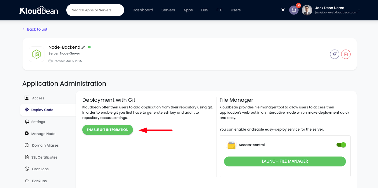 Demonstration on Enabling Git integration on Kloudbean platform.