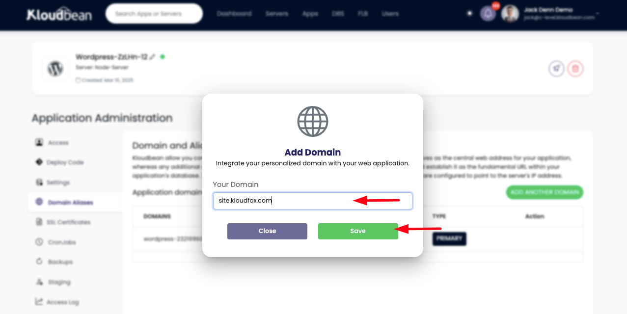 Demonstration on adding new domain to your site.