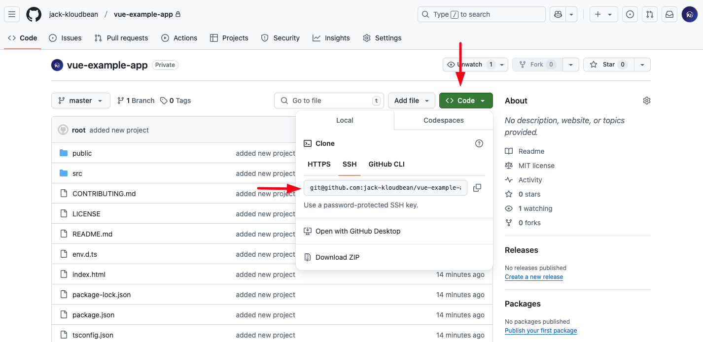 Demonstration on getting Git repository address