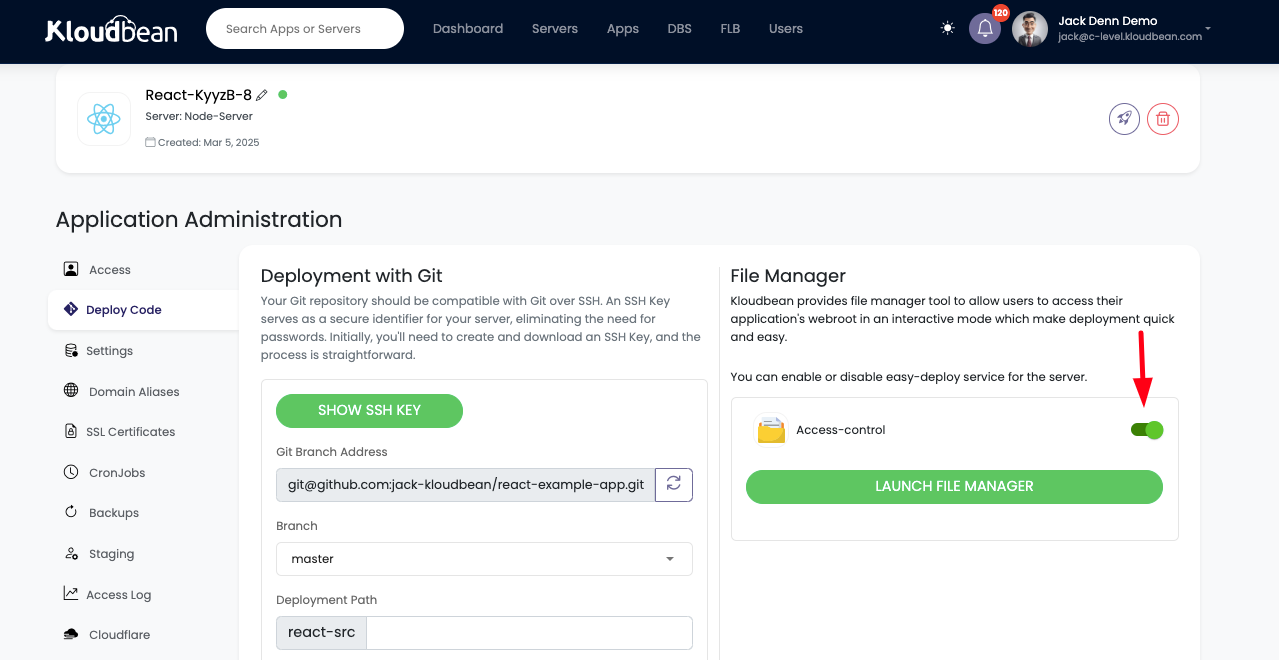 Demonstration on enabling or disabling FileManager service on the server.