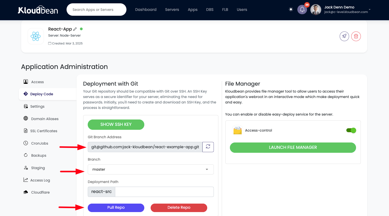 Demonstration on deploying code with Git. 