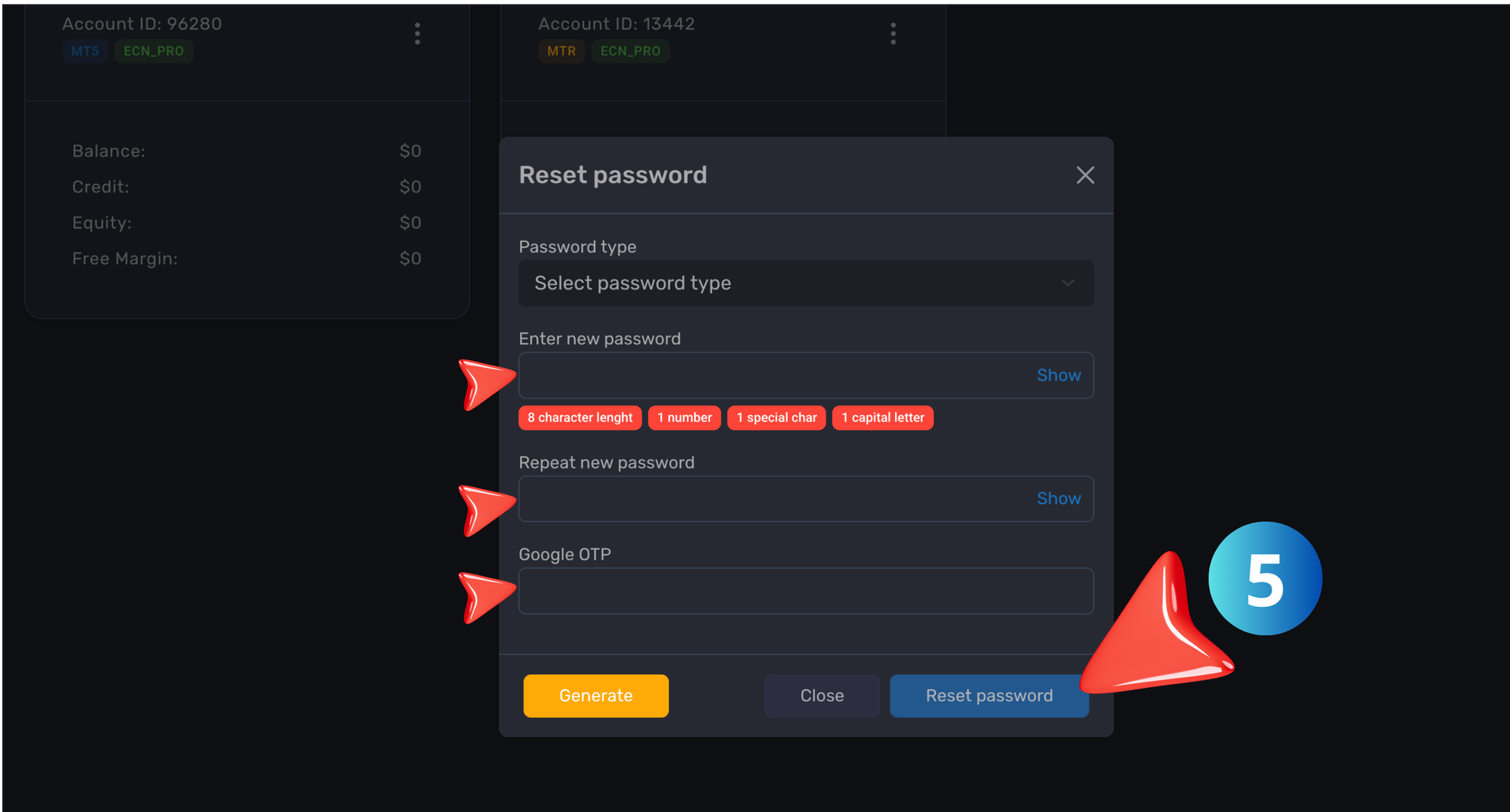 2- Complete the required information and request a password reset.