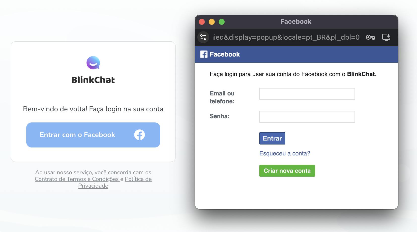 Login no Popup do Facebook.