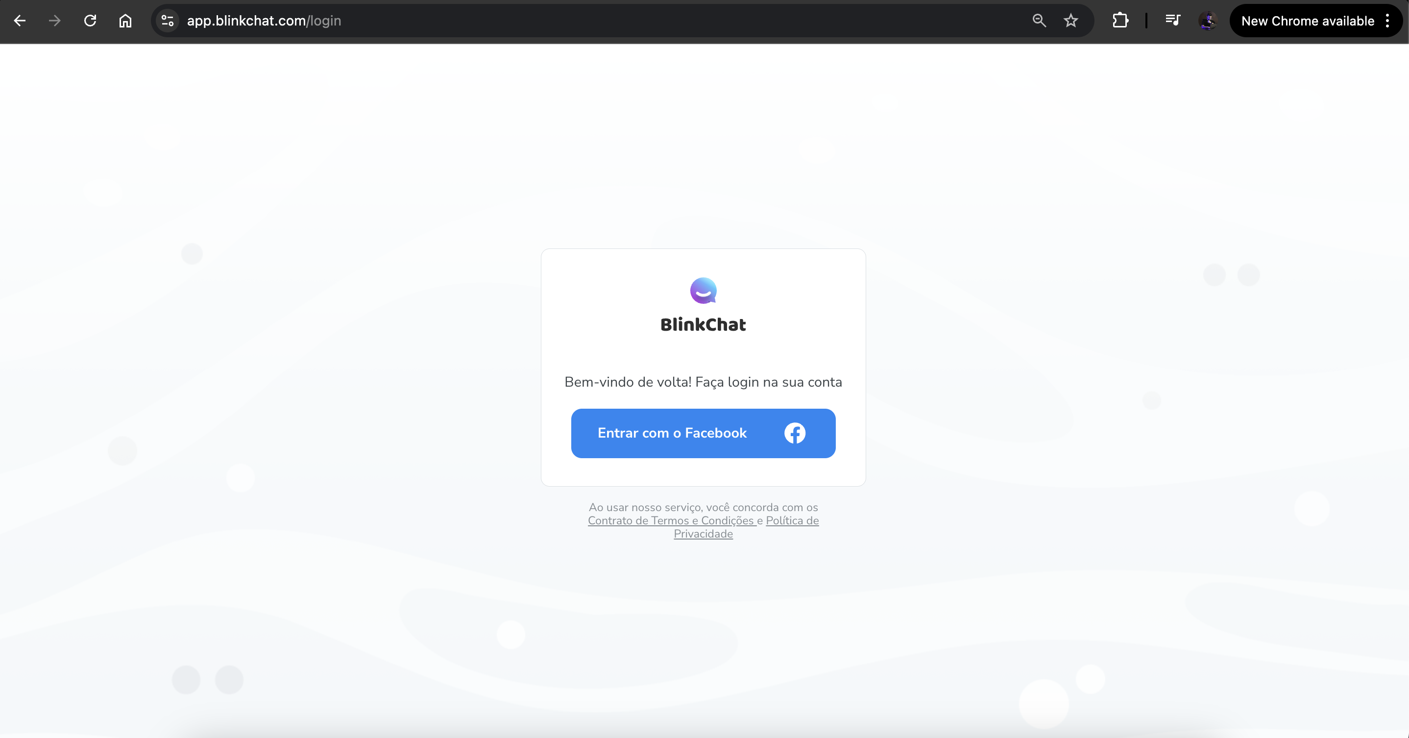 Tela de Login do BlinkChat + Criação de conta.