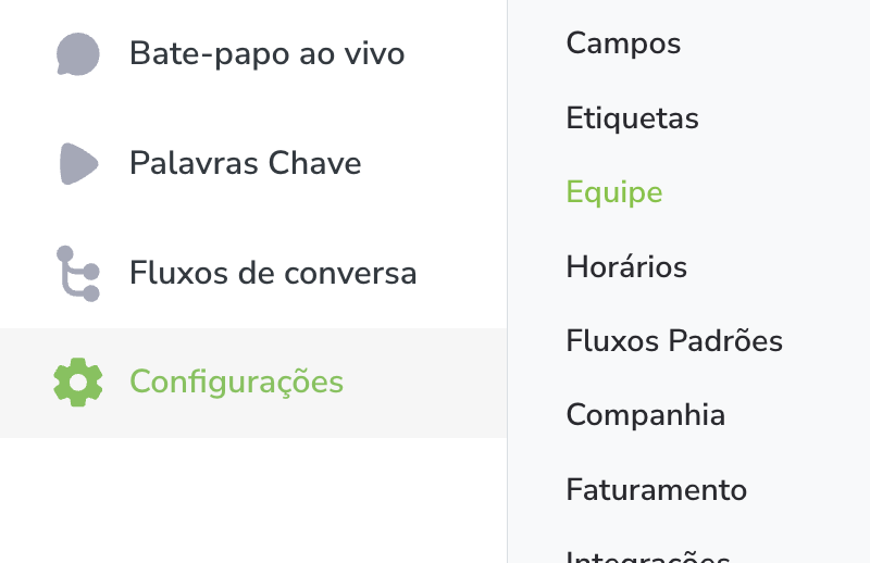 Acesse Configurações > Equipe