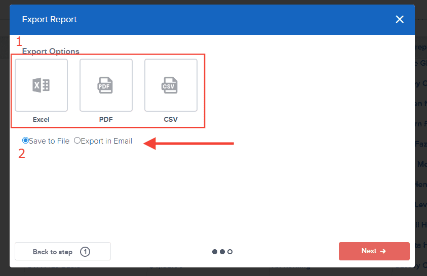 <i>Choosing export in email option gives you a 