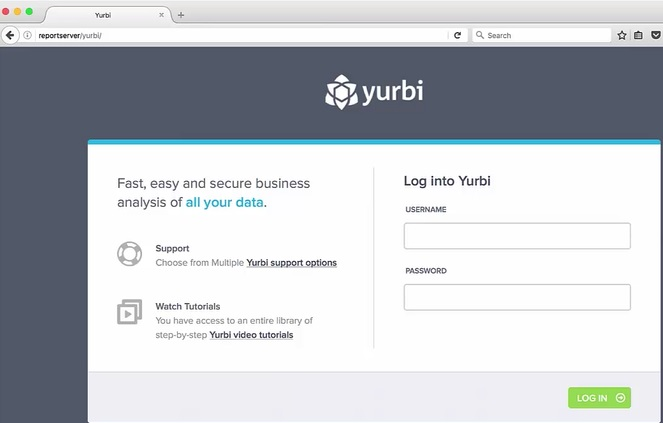 Enter the login credentials. By default, the login credentials for an Administrator is admin (User name) and yurbi (Password).