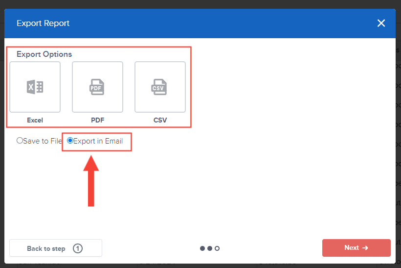 <i>Choosing export in email option gives you a 