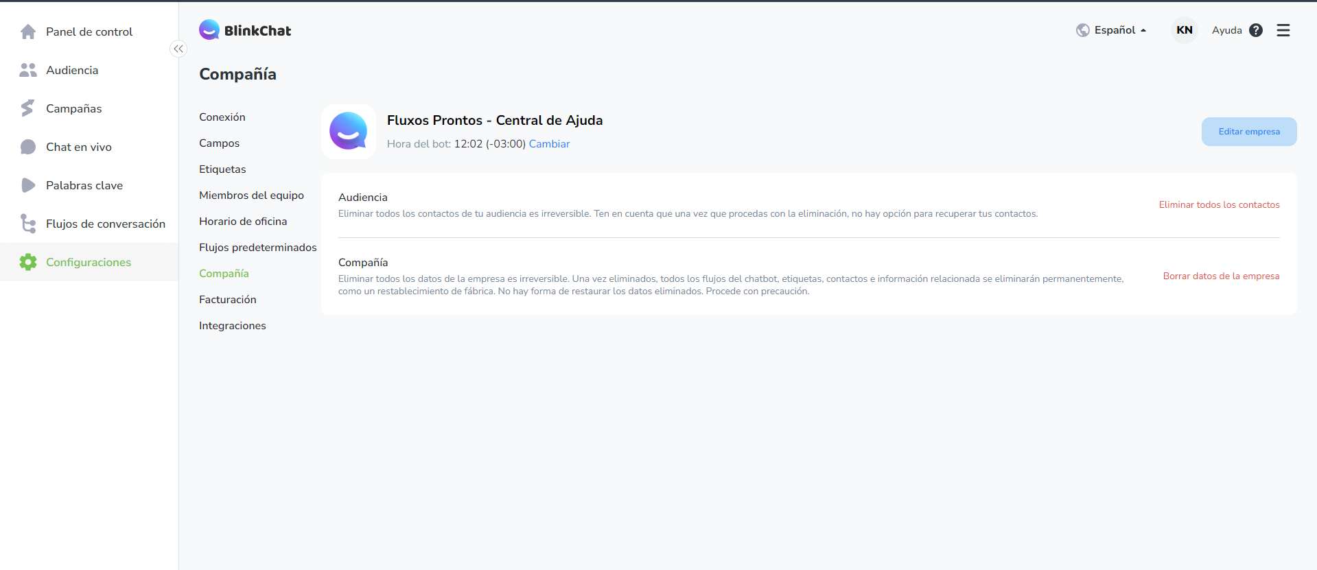 Vaya a Configuración > Compañia