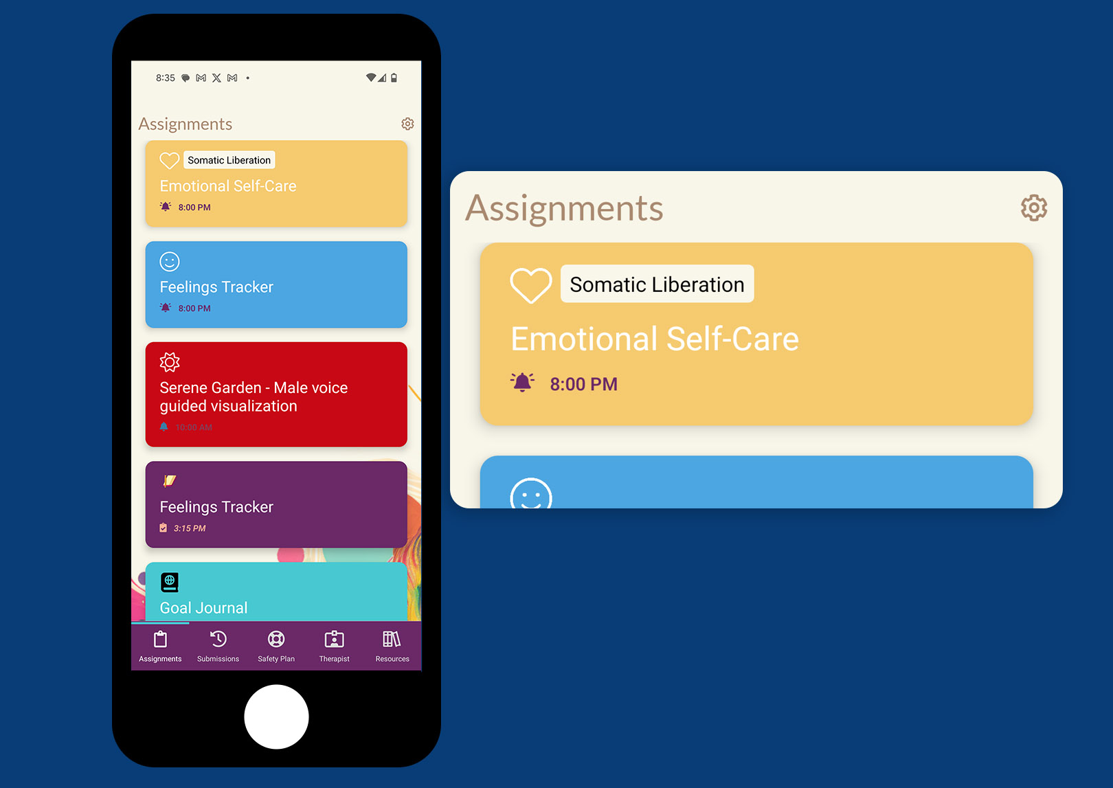 Group assignments appear in patient assignment list in the Reflective app