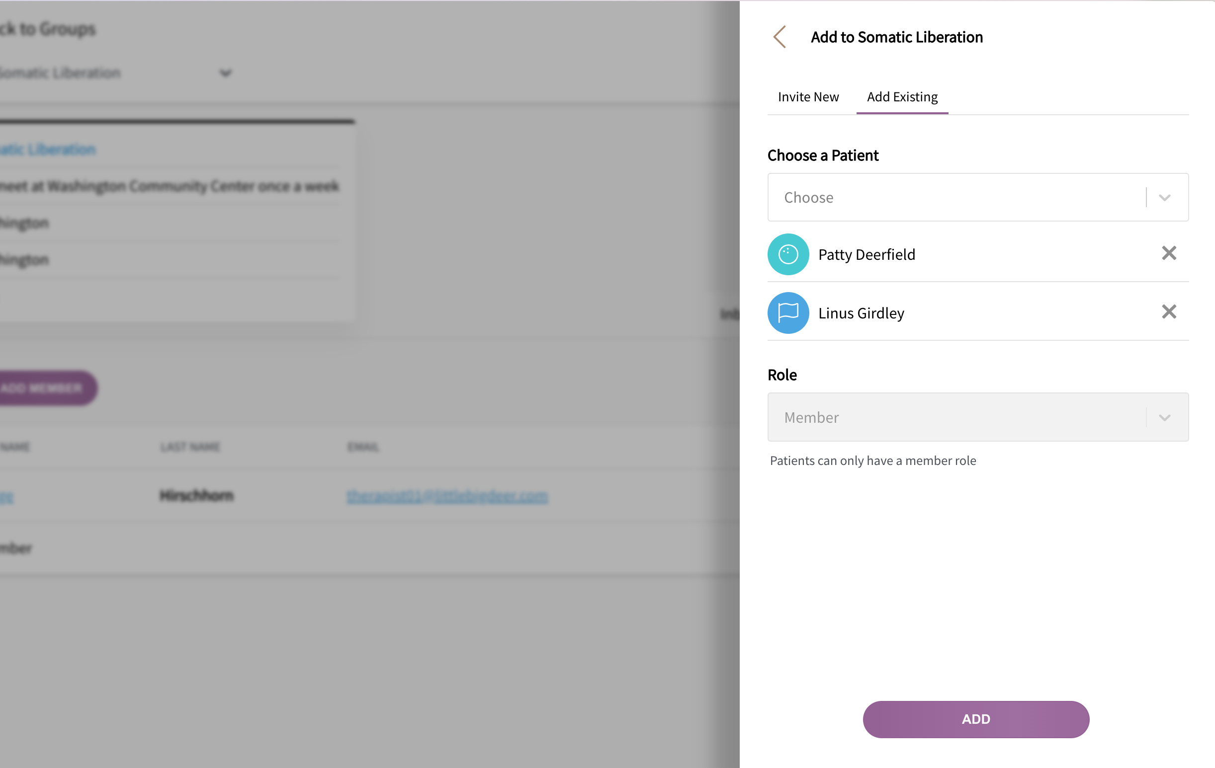 Adding existing patients as group members