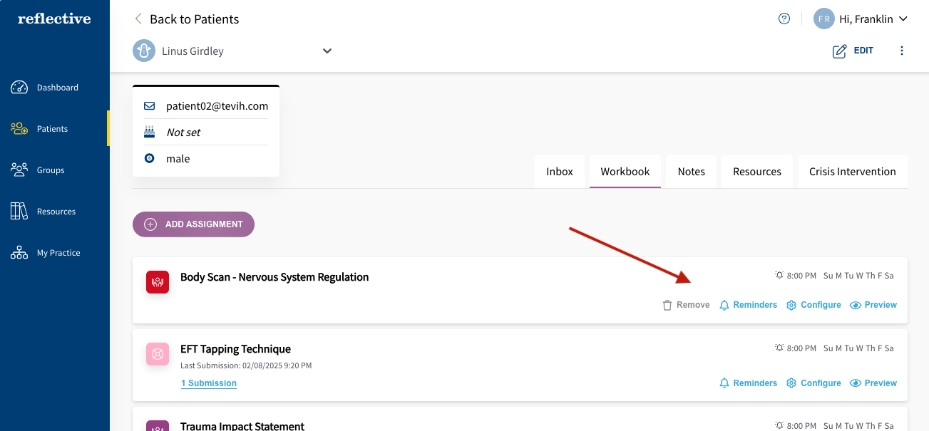 Assignment action buttons let you manage and configure the assignment