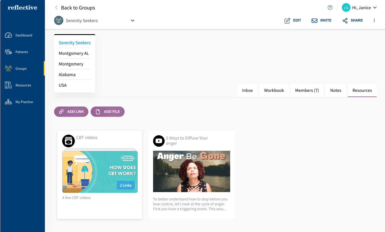 Links now appear in the Resources tab of the group