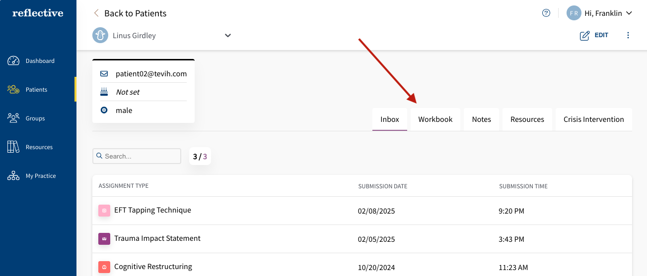 Assignments are added and listed in the Workbook tab