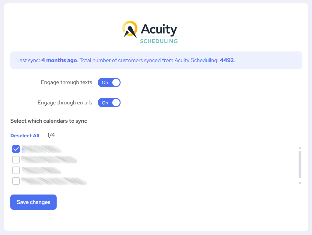 One selected calendar which bookings and visits would be synced accordingly