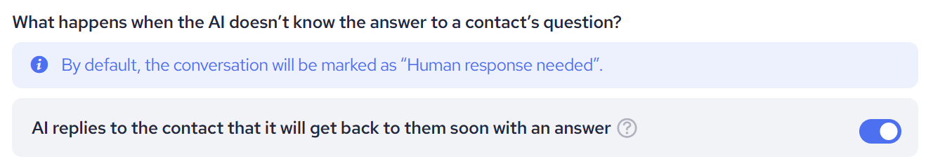 AI Assistant Settings Page - Manage AI Response When No Right Answer Is Available