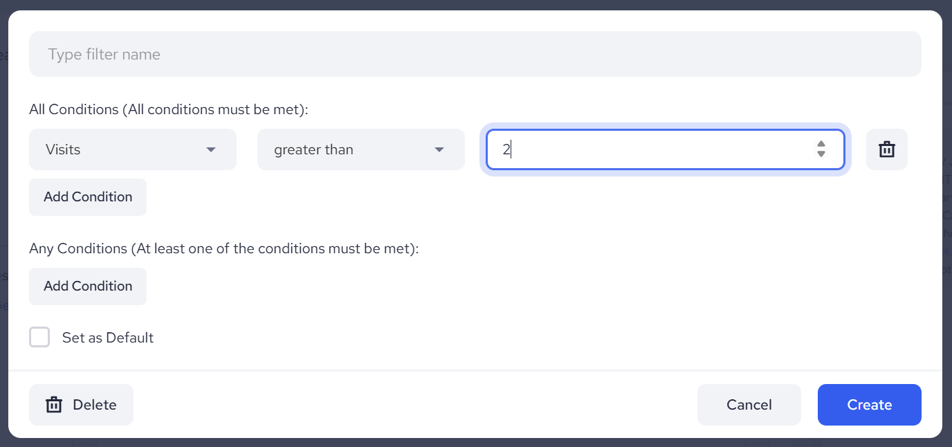 Filter's Conditions Set Up Via Regular Campaigns Editor