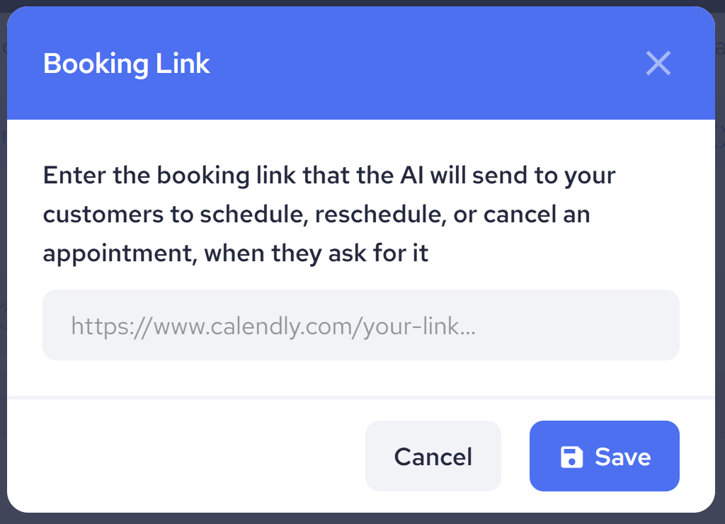 Pop-Up For Adding Booking Link