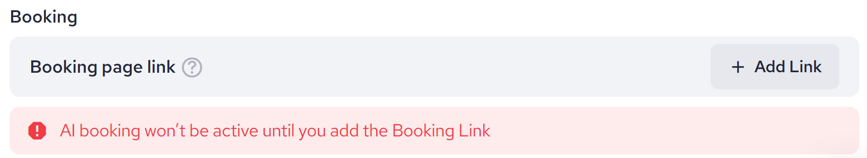 AI Assistant Settings Page - Booking Page Link Element