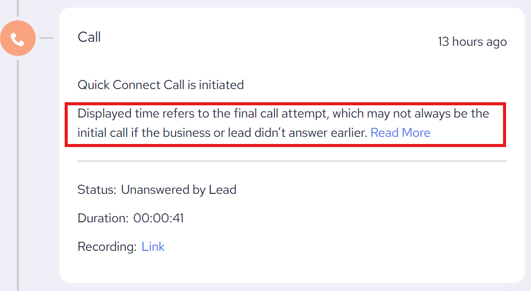 Contact Profile Page Call Logs Activities