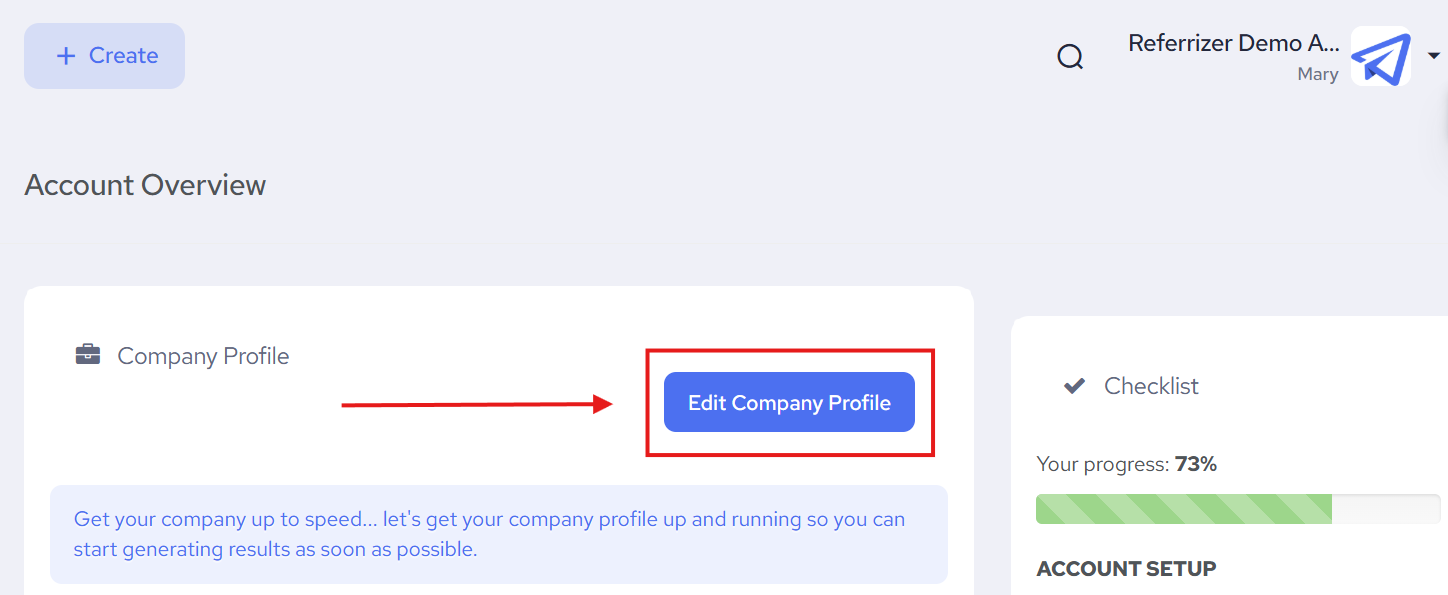 Account Overview Page With Edit Company Profile Option