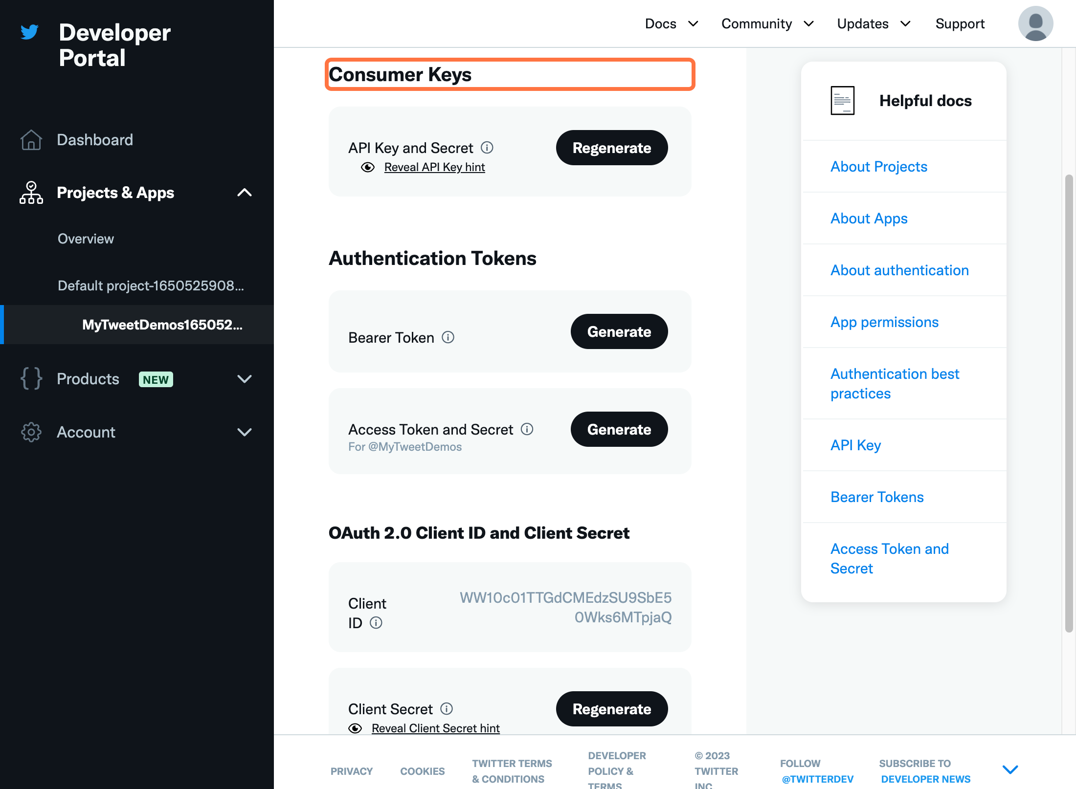 Under Consumer Keys, you will see the API Key and API Key Secret