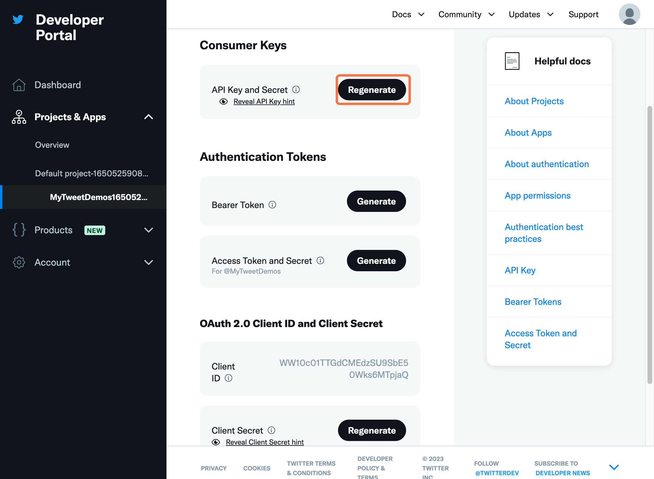 Click Regenerate and confirm to regenerate your keys.